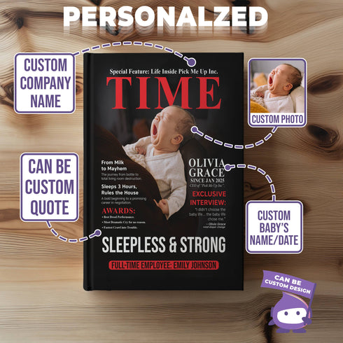 Personalized TIME Magazine Baby Notebook – Custom Photo, Name & Quote | Funny Mom Gift